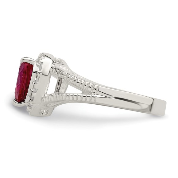 925 Sterling Silver Red CZ (Cubic Zirconia) Heart Ring - Picture 4 of 6